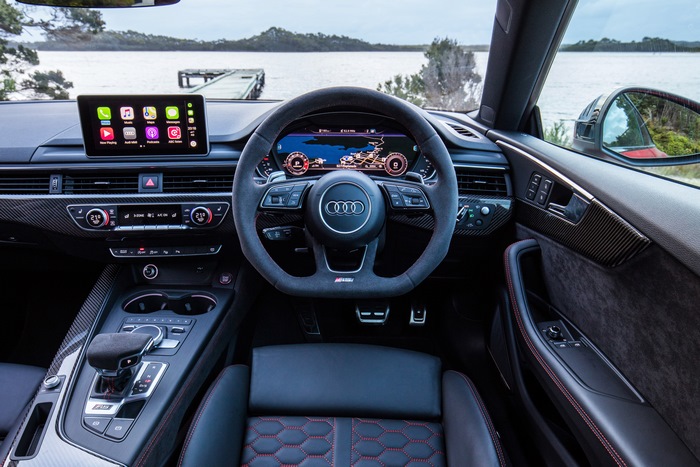 Audi RS5 interior with dashboard and steering wheel