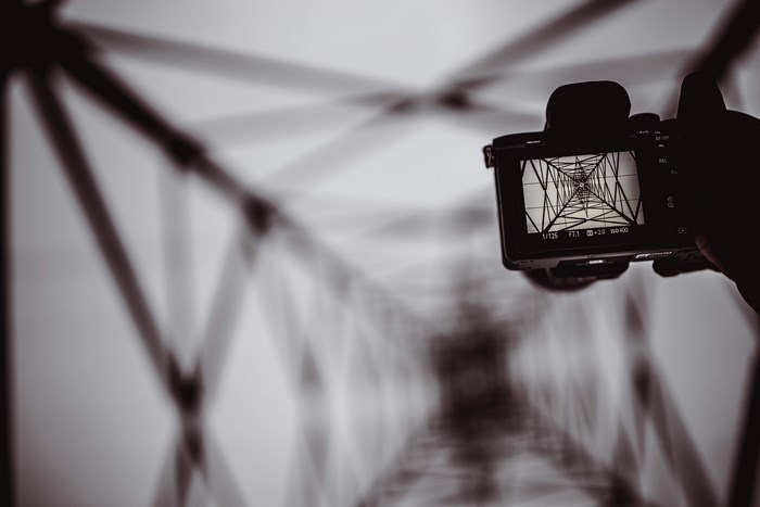 Sony camera photographing a geometric structure