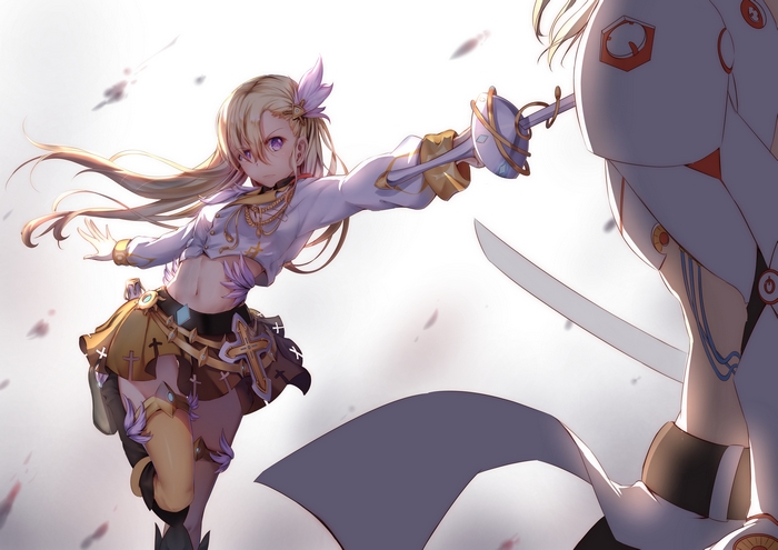 Anime girl with sword fighting another character