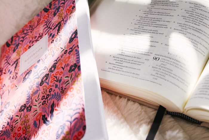 Open Bible and Floral Notebook