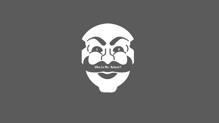 Mr. Robot mask with binary code and text