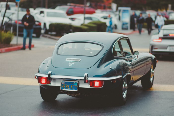 Jaguar E-Type classic sports car on a street