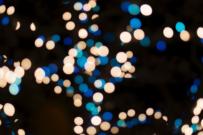Colorful Blue and Yellow Bokeh Lights at Night