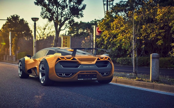 Orange Lada Raven concept car on a road