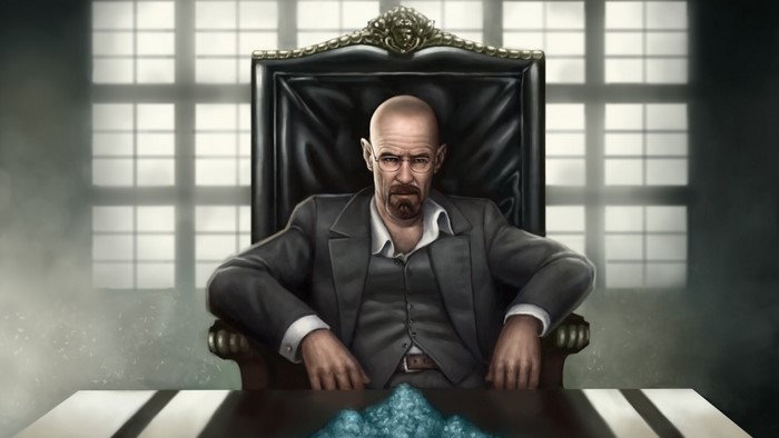 Walter White from Breaking Bad sitting in a chair