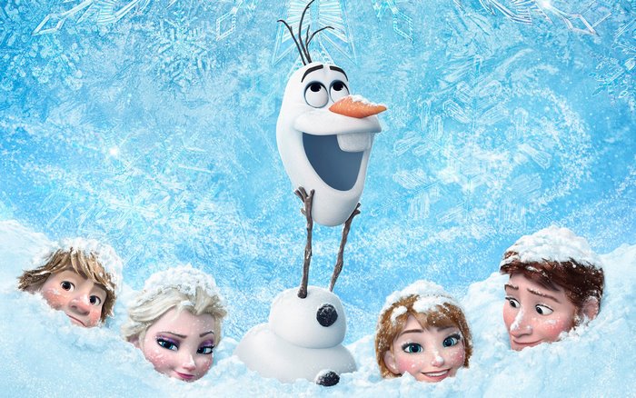 Frozen Characters Surrounded by Snow with Olaf