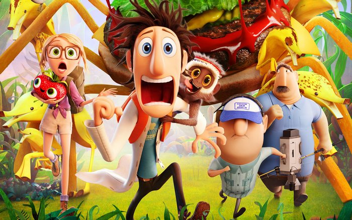 Cloudy with a Chance of Meatballs characters with food