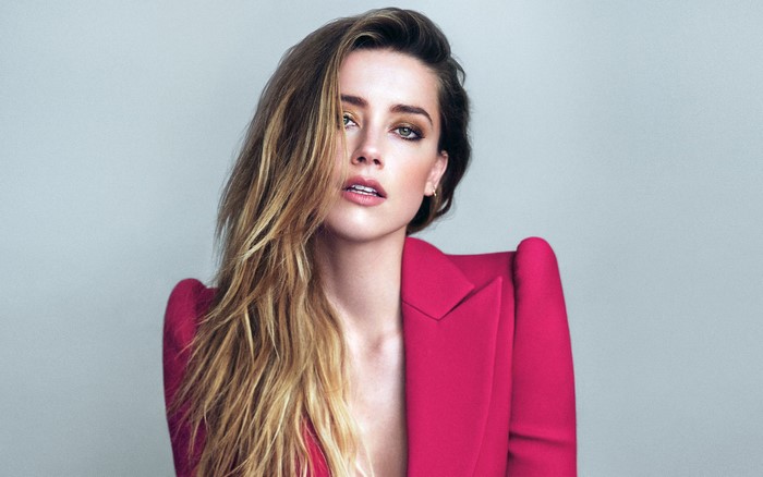 Amber Heard in a pink blazer