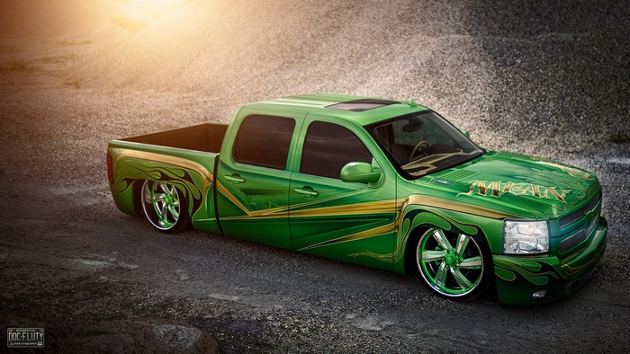 Green Chevrolet Lowrider Truck with Custom Paint
