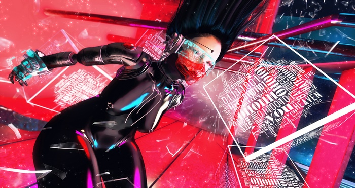 Cyberpunk artwork of a woman with futuristic visor