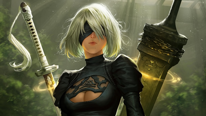 2B from Nier: Automata with swords