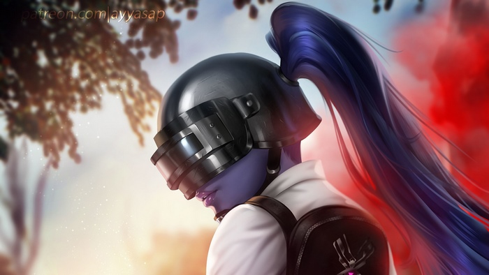 Widowmaker from PUBG wearing a helmet