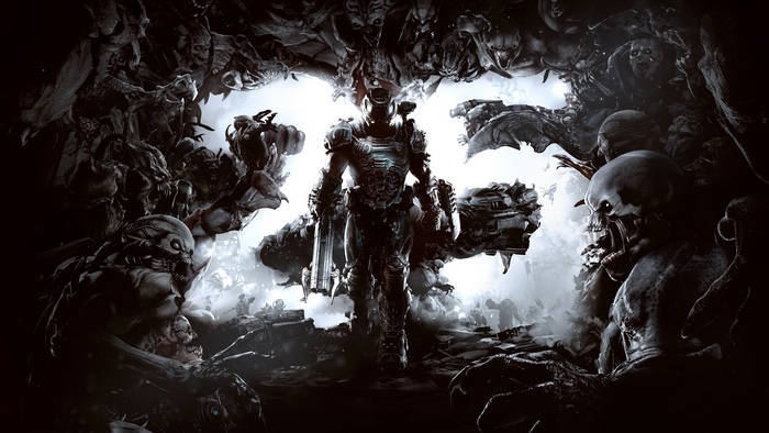 Doom Slayer surrounded by demons in Doom Eternal 4K