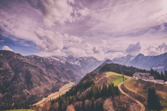 Slovenia Mountain Landscape with Houses and Valley