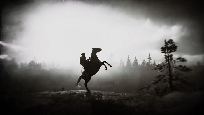 Cowboy on a rearing horse in Red Dead Redemption 2