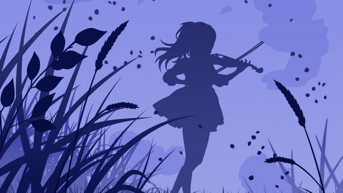 Anime girl playing violin in a field