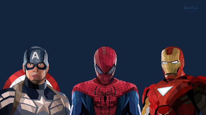 Captain America, Spider-Man, and Iron Man artwork
