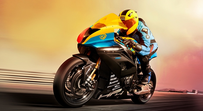 BMW S1000RR motorcycle with rider