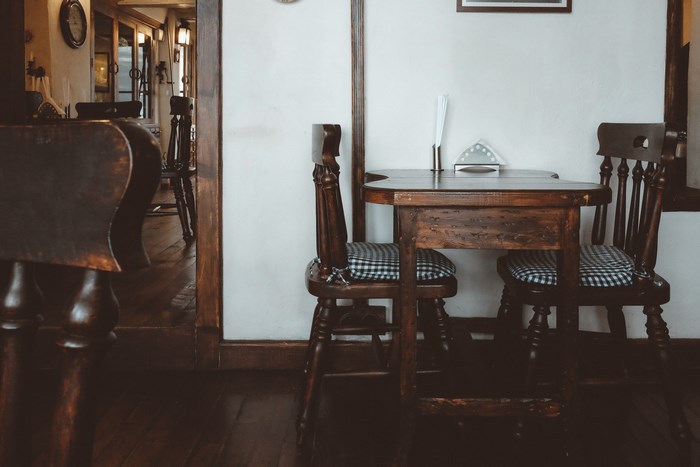 Wooden table and chairs in a cafe