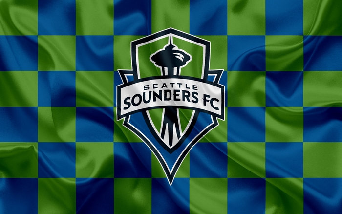 Seattle Sounders FC logo on checkered background
