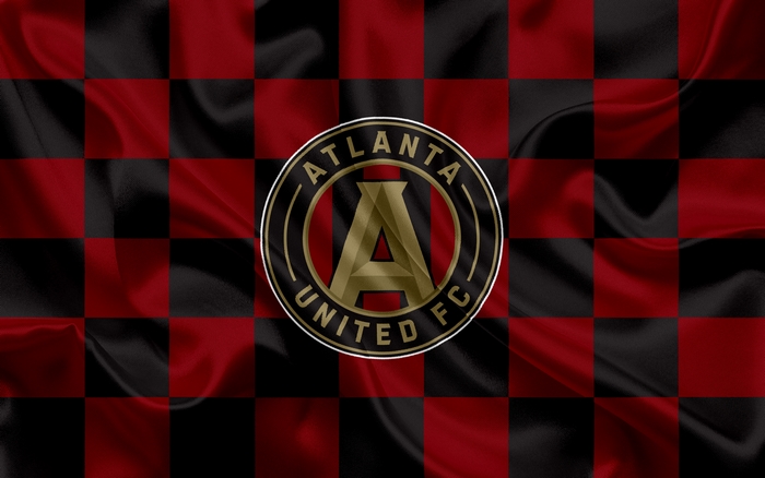 Atlanta United FC Logo on Red and Black Checkered Background