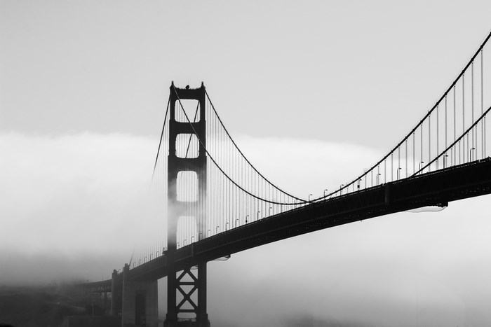 Golden Gate Bridge shrouded in fog