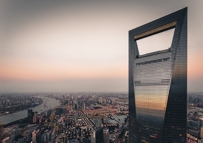 Shanghai cityscape with Jin Mao Tower at sunset