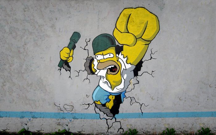 Homer Simpson breaking through a wall