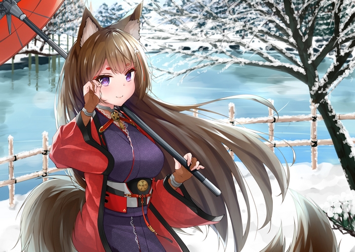 Amagi from Azur Lane in a snowy landscape