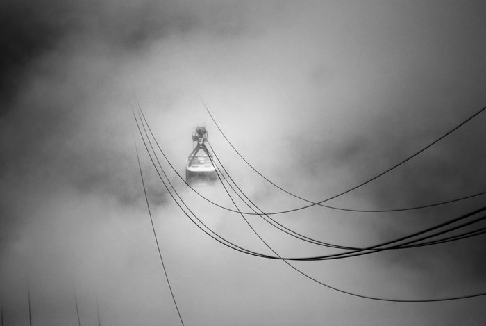 Cable car in the clouds over Rio de Janeiro