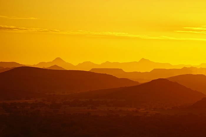 Mountain range at sunset in Damaraland, Namibia