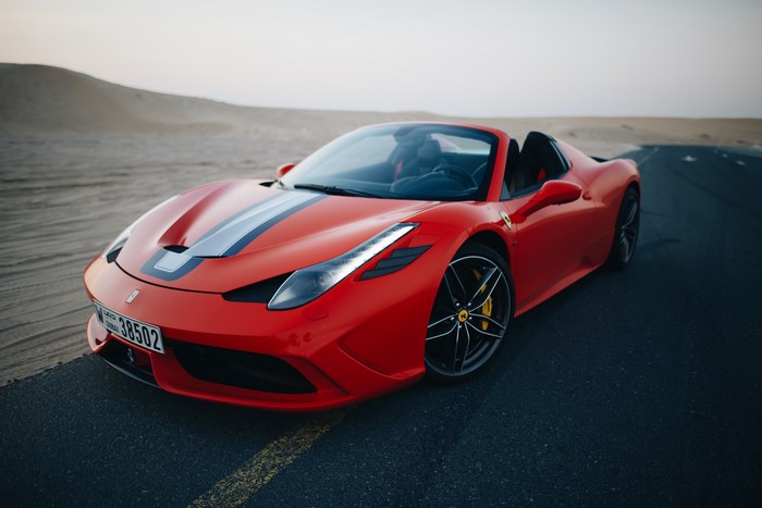 Red Ferrari 458 Italia Convertible in Desert