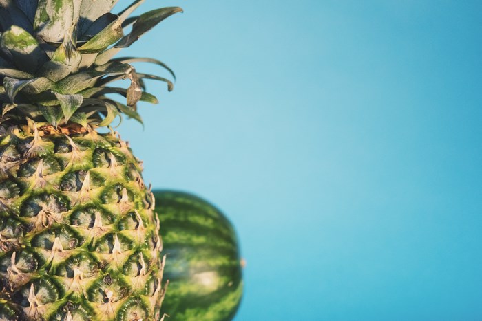 Pineapple and watermelon on a blue background