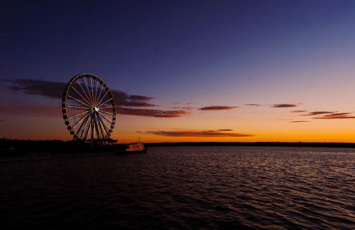 Ferris wheel at National Harbor during sunset