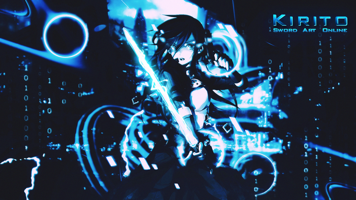 Kirito from Sword Art Online with glowing swords