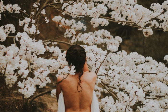 Woman in white flowers