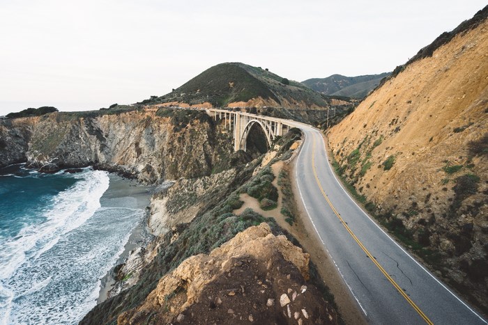 Bixby Bridge on a coastal highway in California