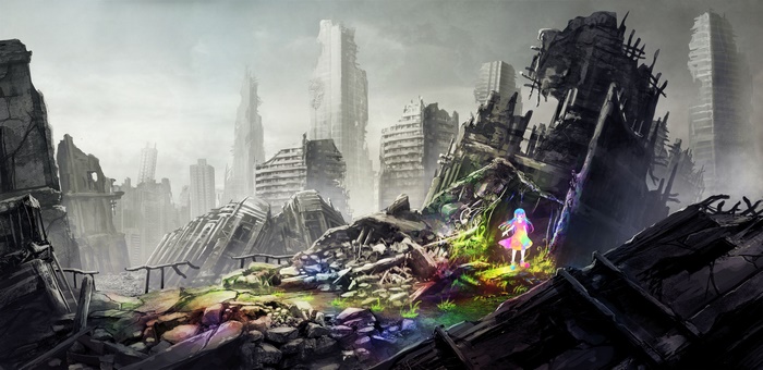 Girl in a post-apocalyptic city