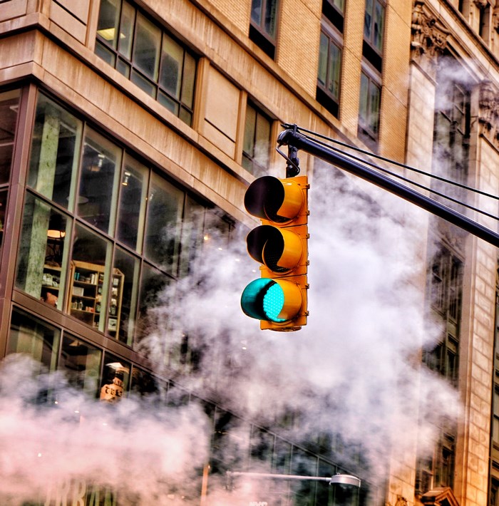 Traffic light with green light in New York City