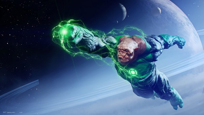 Kilowog from Green Lantern flying in space