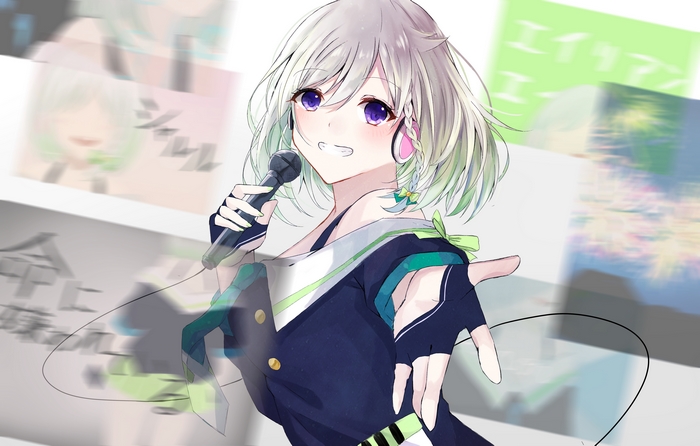 YuNi (Virtual YouTuber) singing with a microphone