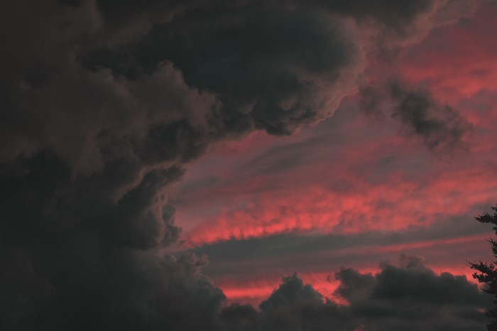 Dramatic Red and Pink Evening Storm Clouds