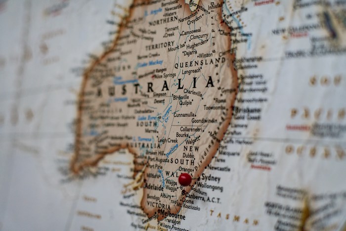 Map of Australia with Sydney highlighted