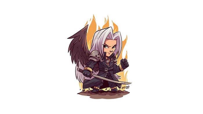 Chibi Sephiroth from Final Fantasy with wings and sword