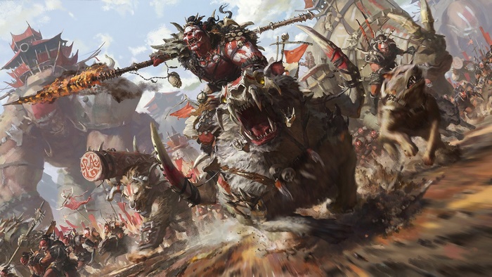 Orc Warrior Charging Fiercely with Creatures in Battle