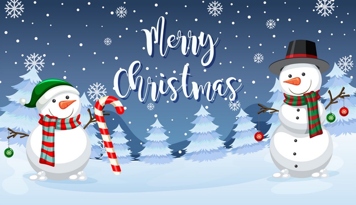 Merry Christmas Snowman in Festive Winter Scene