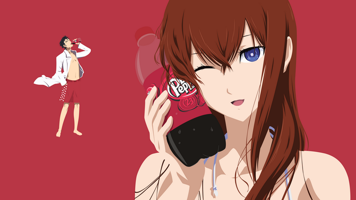 Kurisu Makise and Rintaro Okabe with Dr Pepper
