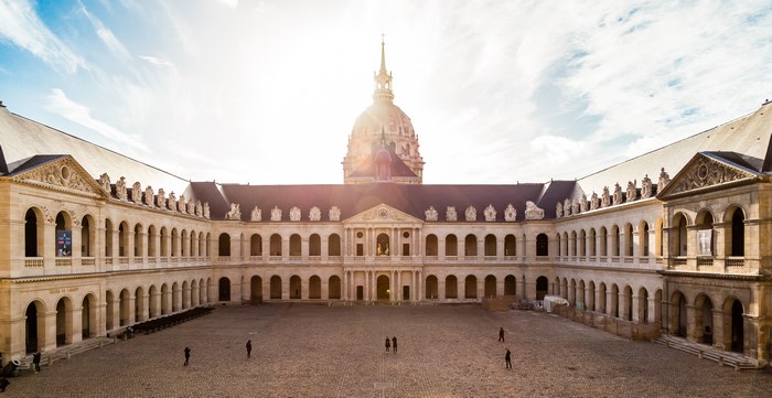Les Invalides courtyard with dome in Paris