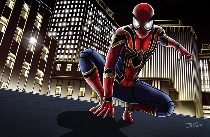 Iron Spider Posing on Rooftop at Night