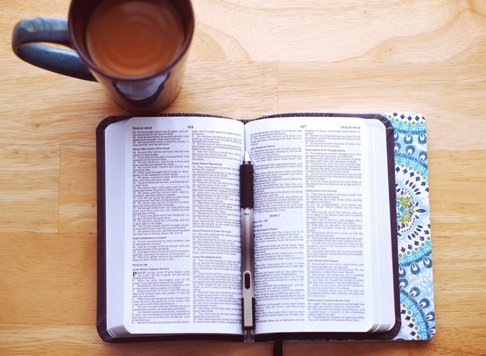 Bible study with coffee and pen
